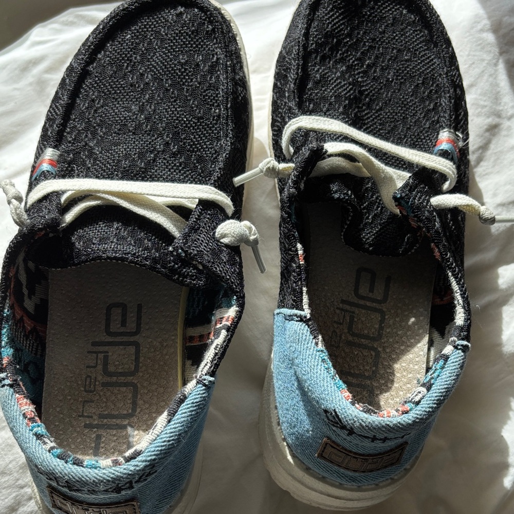 Hey Dude Sneakers in Black and Light Blue